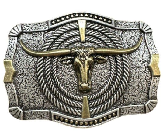 A930 Ropin Ready Steerhead Buckle, Colour: Ant Silver/Gold