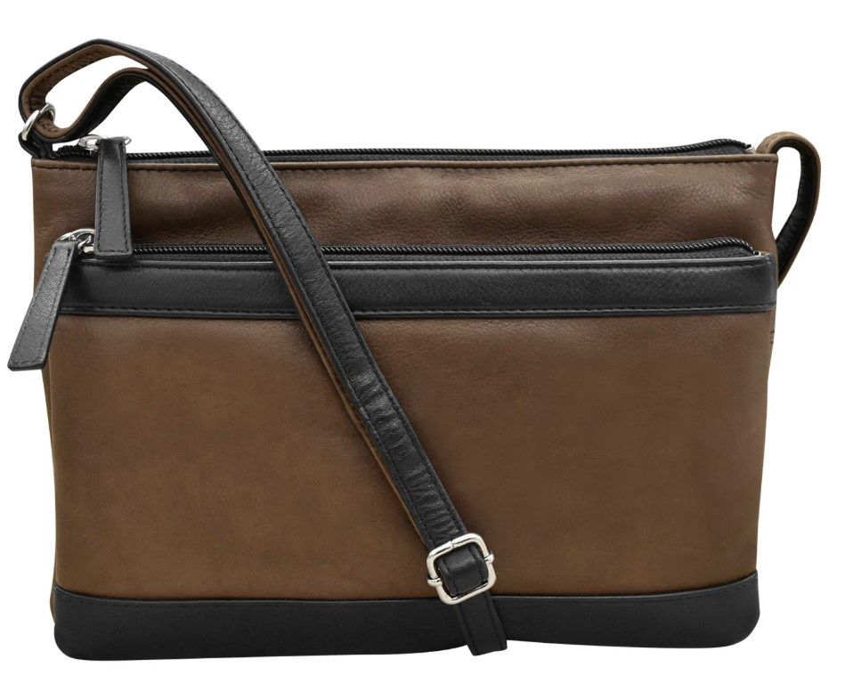 6028 Double Zip Crossbody, Colour: Toffee/Blk