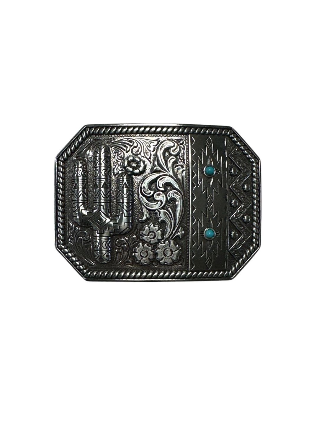 37941 Cactus Rectangle Buckle, Colour: Sil/Turq