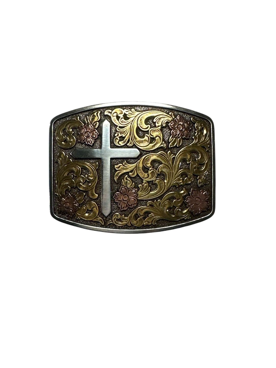 37945 Cross Rectangle Buckle, Colour: Sil/Gold/Copper