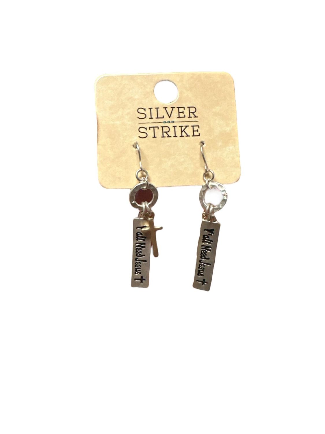 D4600111 Y'all Need Jesus Earring, Colour: Sil/Gold