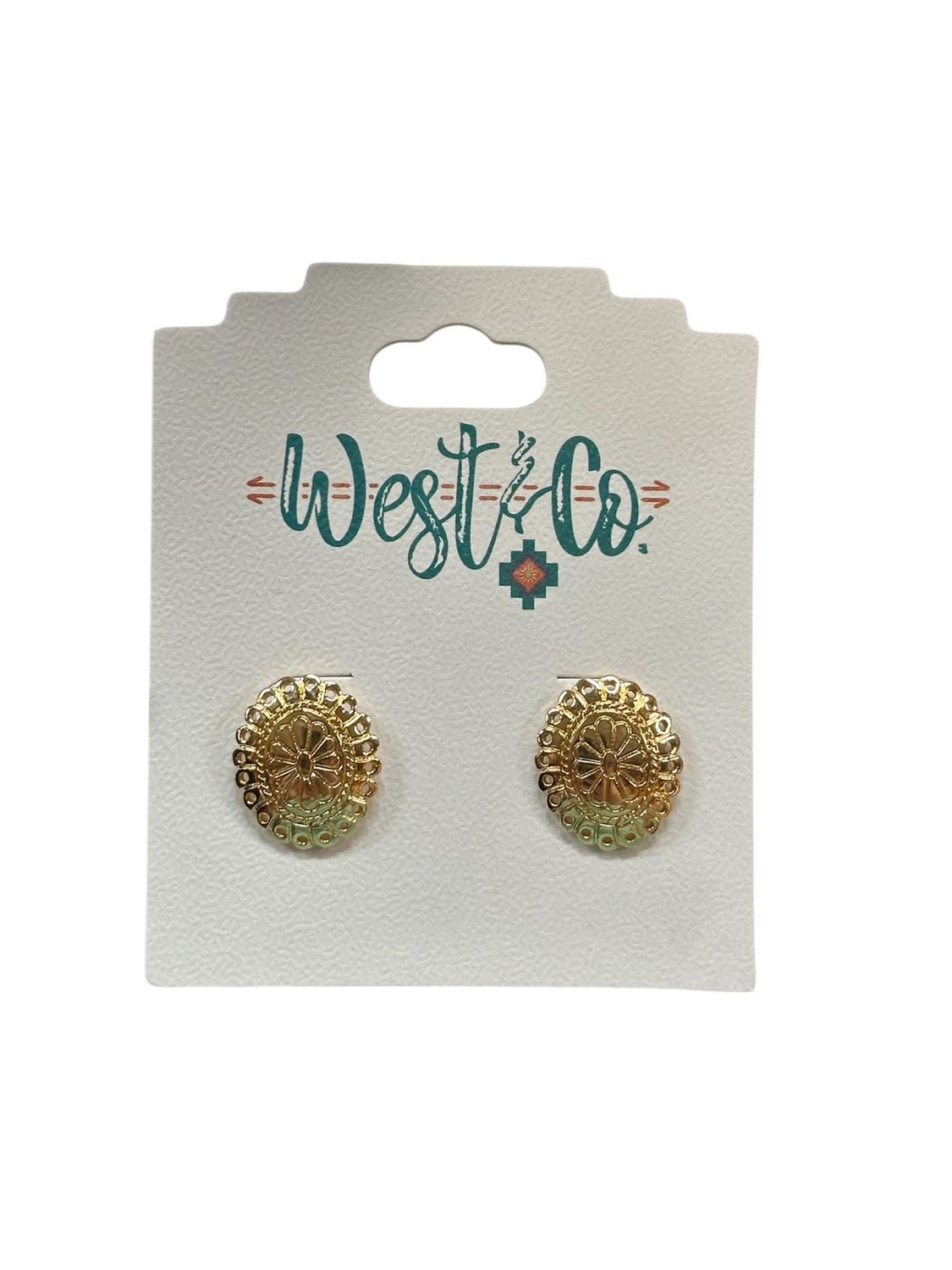 E679G Small Gold Oval Concho Post Earring, Colour: Gold