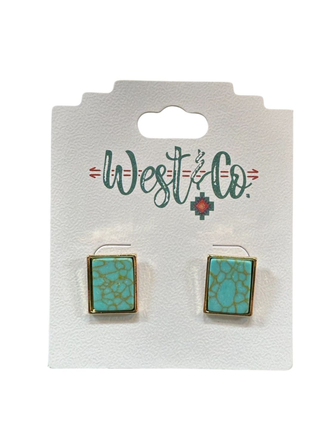 E801G Gold/Turq Rectangle Post Earring, Colour: Gold/Turq