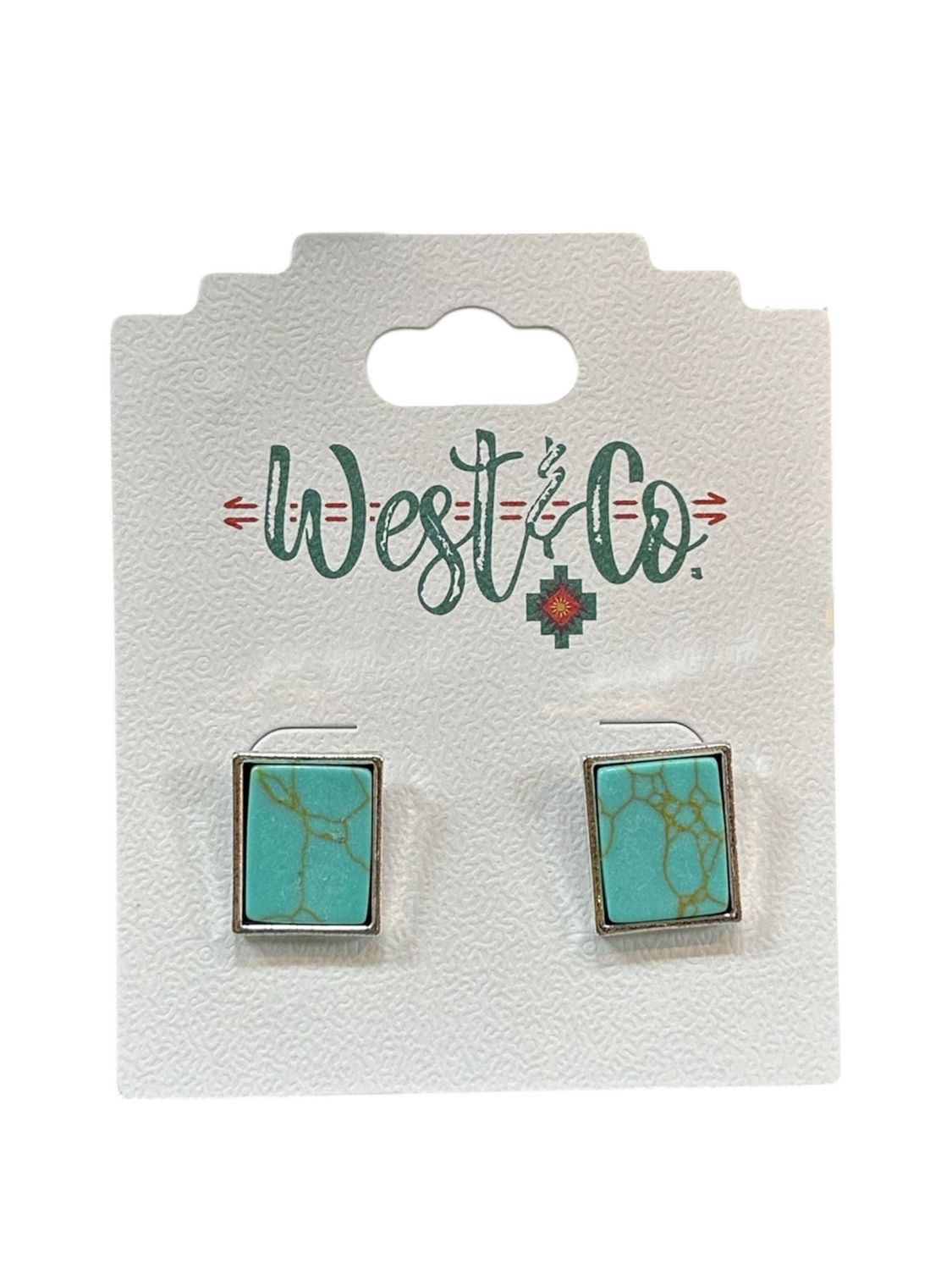E801S Sil/Turq Rectangle Post Earring, Colour: Sil/Turq