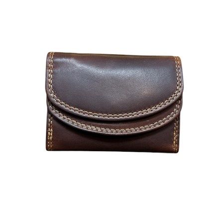 990037 Ladies Dbl Snap Wallet W/Vertical Card Pockets, Colour: Brown