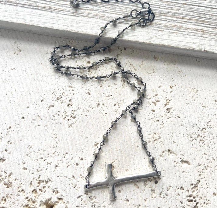 N24391 Sideways Cross Necklace, Colour: Silver