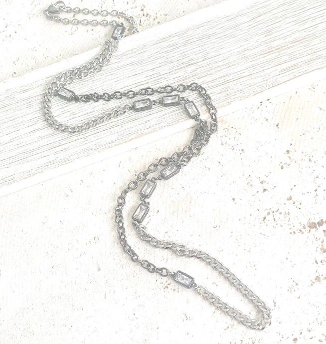 N25046 Mixed Metal Long Necklace, Colour: Silvers
