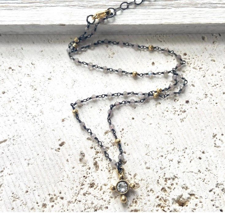 N24398 Labradorite Pyrite Short Necklace, Colour: Labrodite