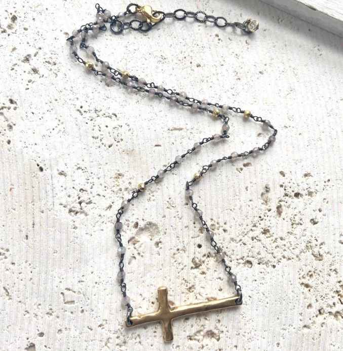 N24392 Sideways Cross Necklace, Colour: Pyrite/Gold