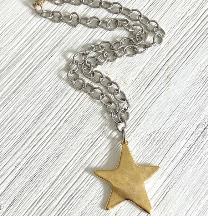 N25234 Chunky Star Pendant, Colour: Sil/Gold