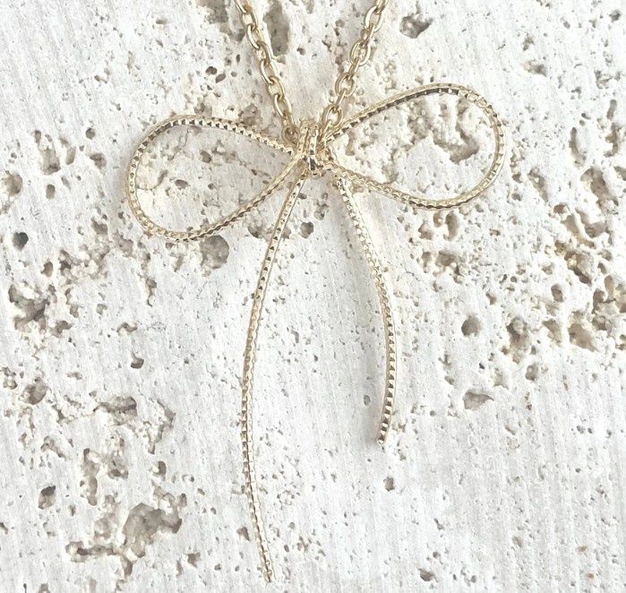 N24118 Gold Bow Necklace, Colour: Gold