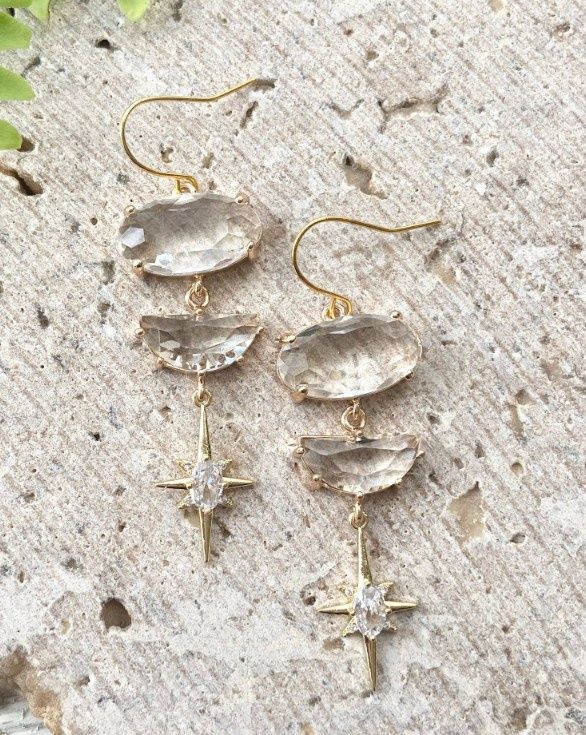 E21676 Celestial French Wire Earring, Colour: Crystal/Gold