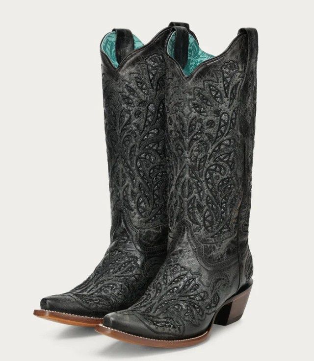 A5095 Black Glitter Inlay Boot, Colour: Black, Size: 6M