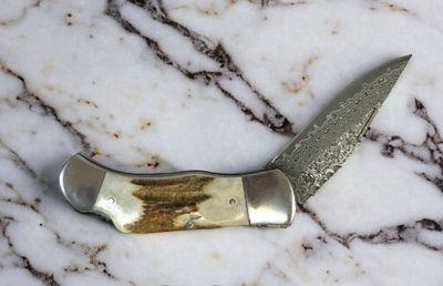 COL-1 Damaskus Folding Knife Stag