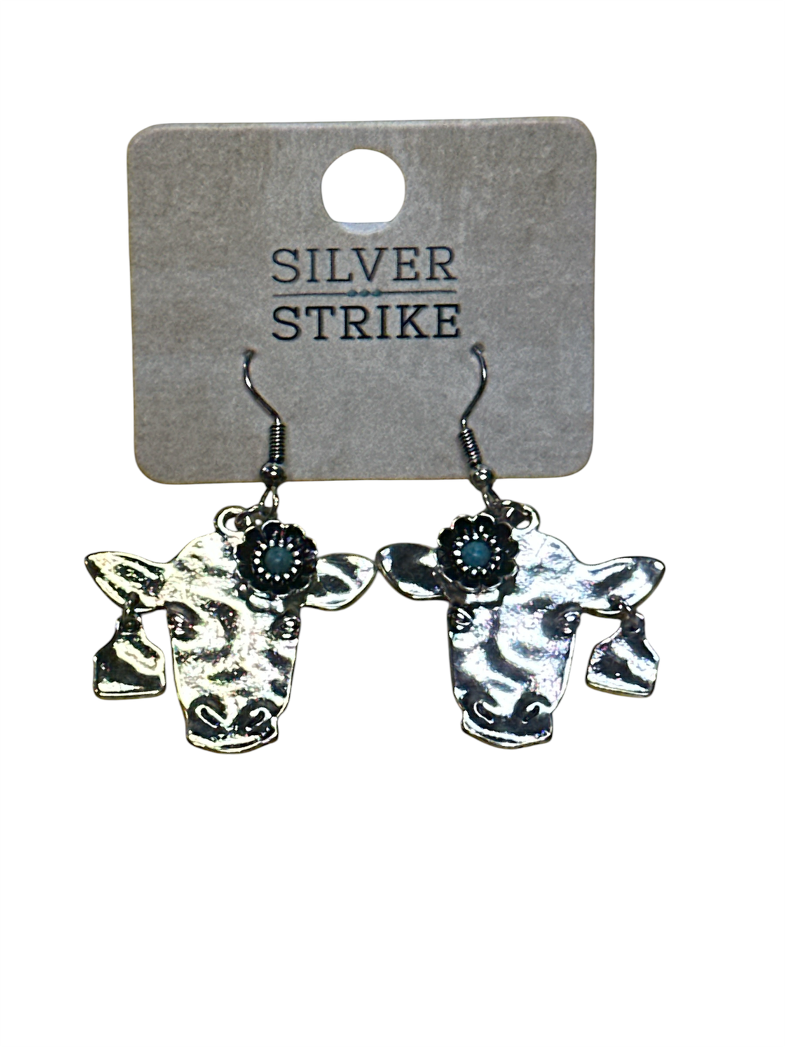 D460020536 Cow Head French Wire Earring, Colour: Sil/Turq
