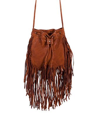 B184 Fringe Drawstring Bag, Colour: Cognac