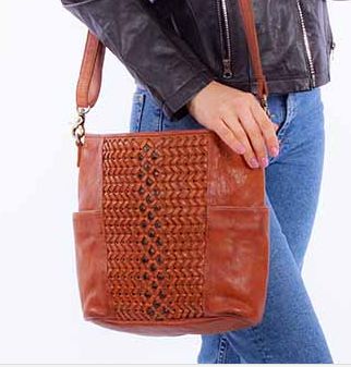 B368 Woven Front Leather Bag, Colour: Tan