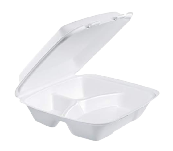 STYRO 7&quot;X7&quot; 3 COMPARTMENT HINGE CONTAINERS