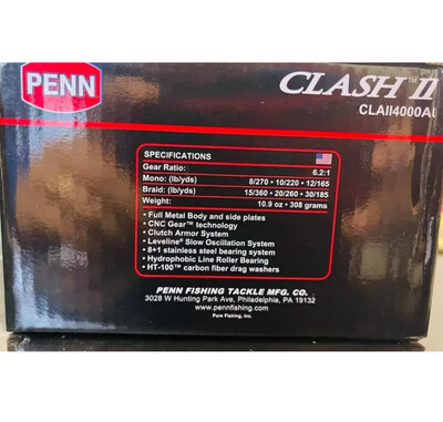 Penn Clash II 4000AU Saltwater Spinning Reel 6.2:1 Gear Ratio, 8+1BB NIB