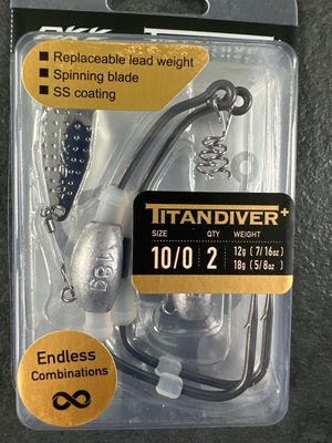 BKK Titan Diver+ 10/0, 2 Weights Weighted Swimbait Hooks (7/16oz And 5/8oz) With Underspins