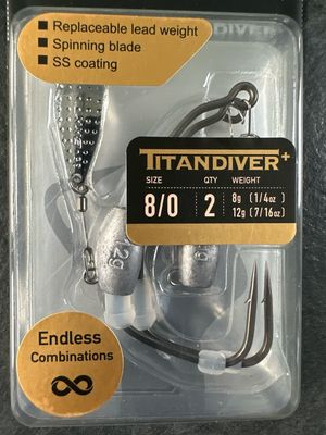 Bkk Titan Diver+ 8/0 Two Weights (1/4oz and 7/16oz), Weighted Swimbait Hooks With Screw Locks &amp; Underspins. New In Packages