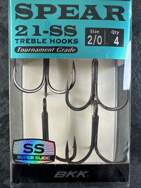 BKK Spear 21SS (Super Slide) 2/0 Treble Hooks. 4 Hooks Per Pack.