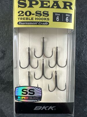 BKK Spear 20SS Treble Hooks. Tournament Grade. 6 Per Pack, Size 6.