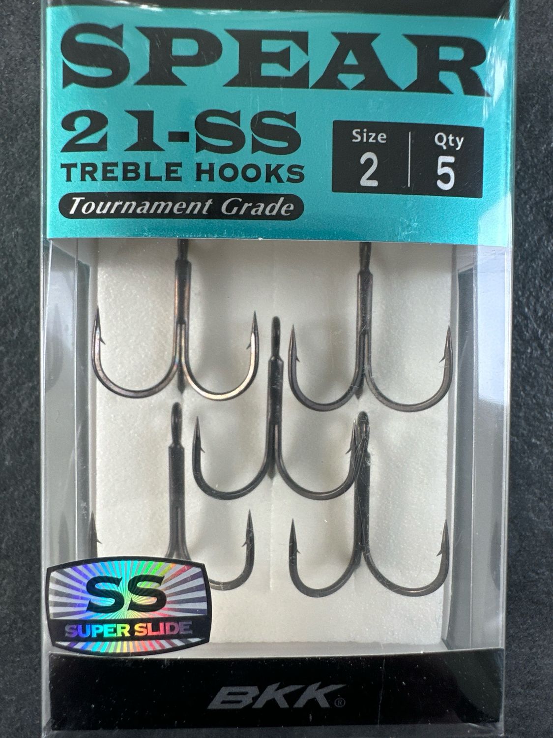 BKK Spear 21SS (Super Slide), Size 2 Tournament Grade Treble Hooks. 5 Per Pack. New In Box.