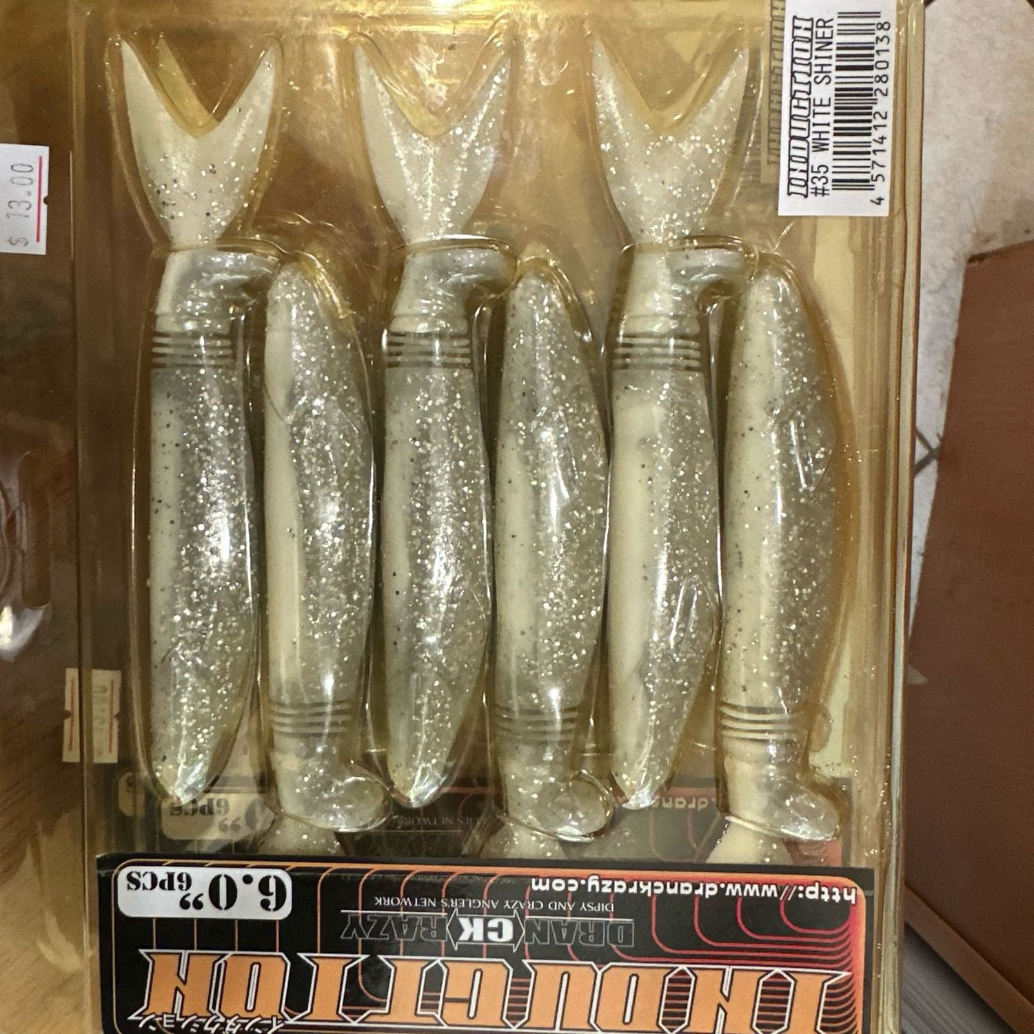 RARE, Dranckrazy Induction JDM 6” Swimbaits. #35 White Shiner. 6 Fabulous Swimmers Per Pack.