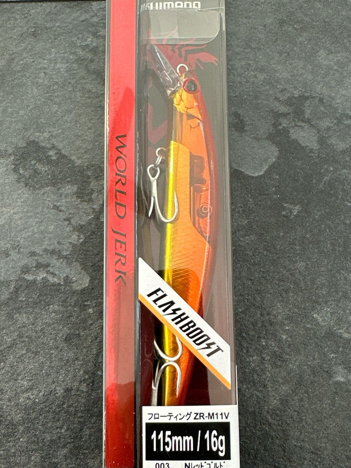 SALE PRICE. Shimano Flash Boost World Jerk N Red Gold Scorpion 115mm 16g, Gold Plate. NIB