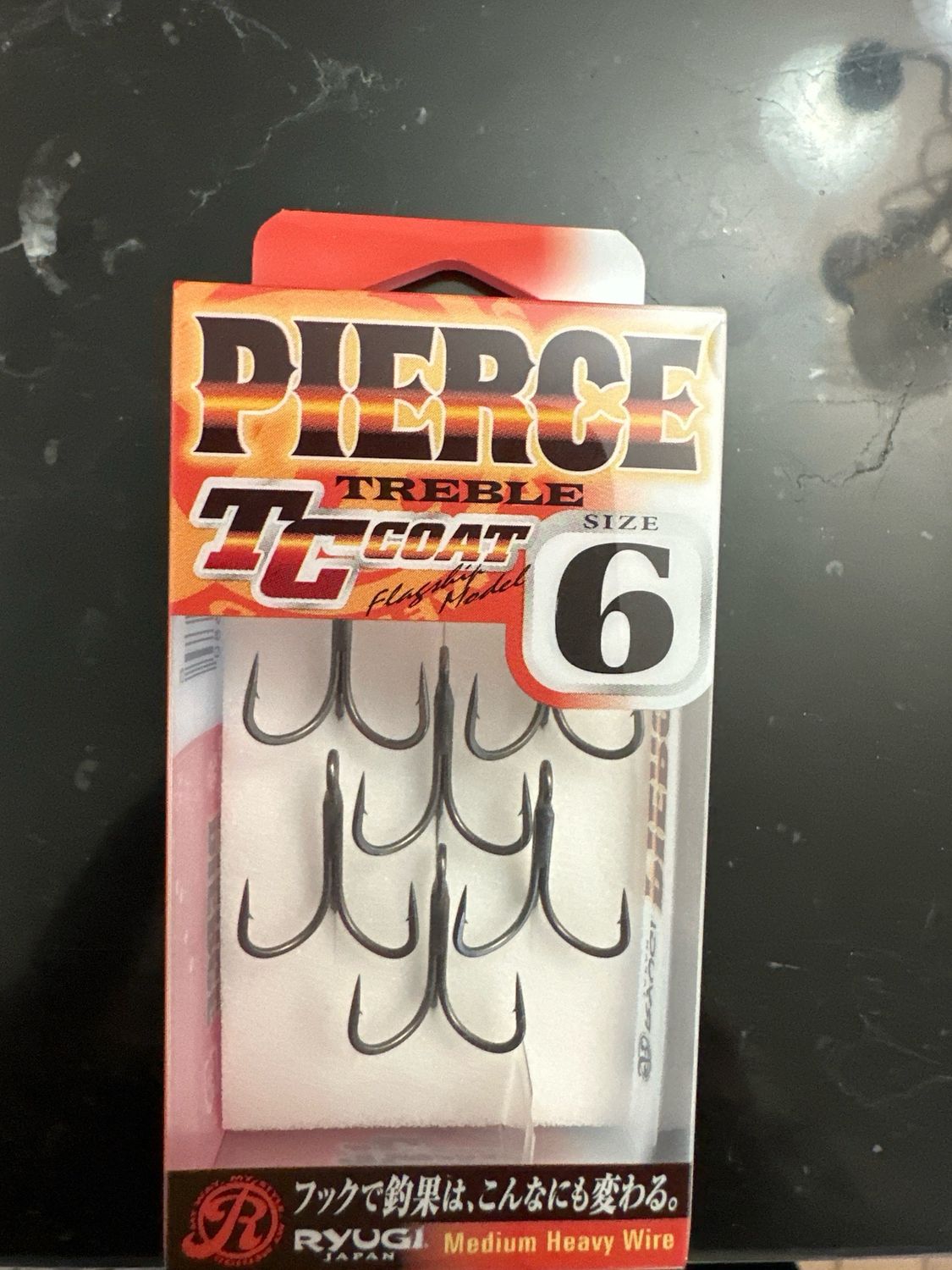 Ryugi Pierce Treble Hooks, Size 6, 6 Medium Heavy Wire Treble Hooks Per Pack. TC Coat