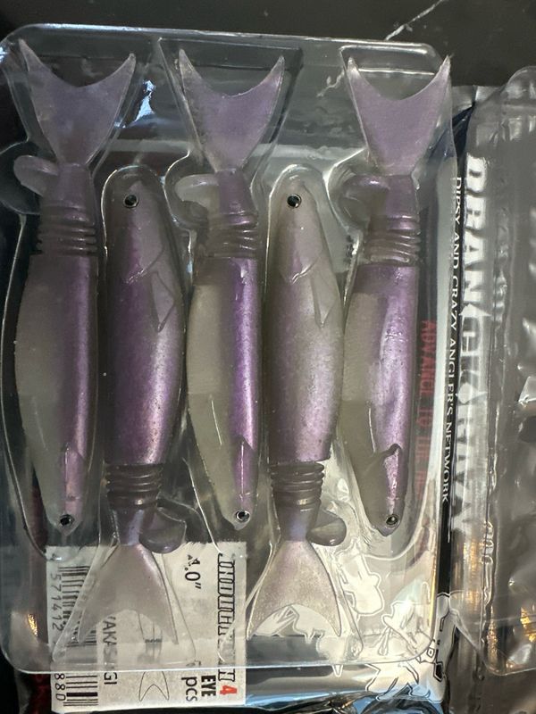 Dranckrazy Induction 4 Eye 4.0” #38 Wakasagi. 5 Baits Per Pack, Multi Jointed Ver Flexible Tail Sections.