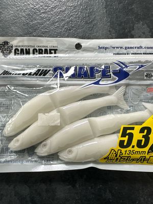 Gan Craft Shape S 5.3 (5.3), #05 Natural Pearl White. Jointed JDM Fabulous Soft Baits. 4 Baits Per Pack. NIP