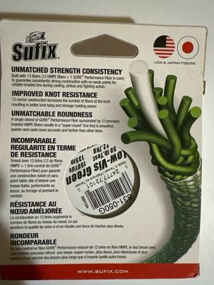 Sufix G-Core X13 Braid 150yds, 50lb Test. Low Vis Green. NIB
