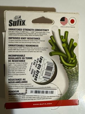Sufix G-Core X13 Braid. 20lb Test. 150yds, Low Vis Green