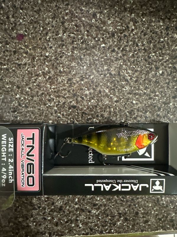 Jackall TN60 Vibration. VERY RARE Ghost Yellow/Black Stripes. Exact Bait In Pics. 2.4” 4/9oz New In Box.