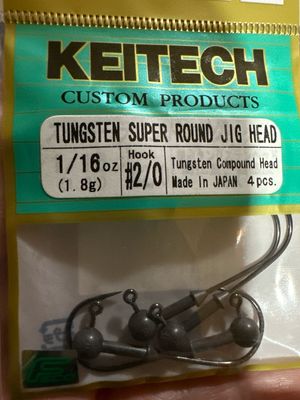 Keitech Tungsten Super Round Jig Heads. 1/16oz #2/0 4 Pieces Per Pack. NIP