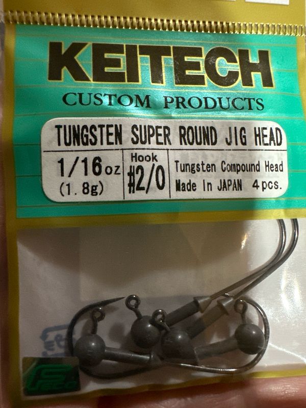 Keitech Tungsten Super Round Jig Heads. 1/16oz #2/0 4 Pieces Per Pack. NIP