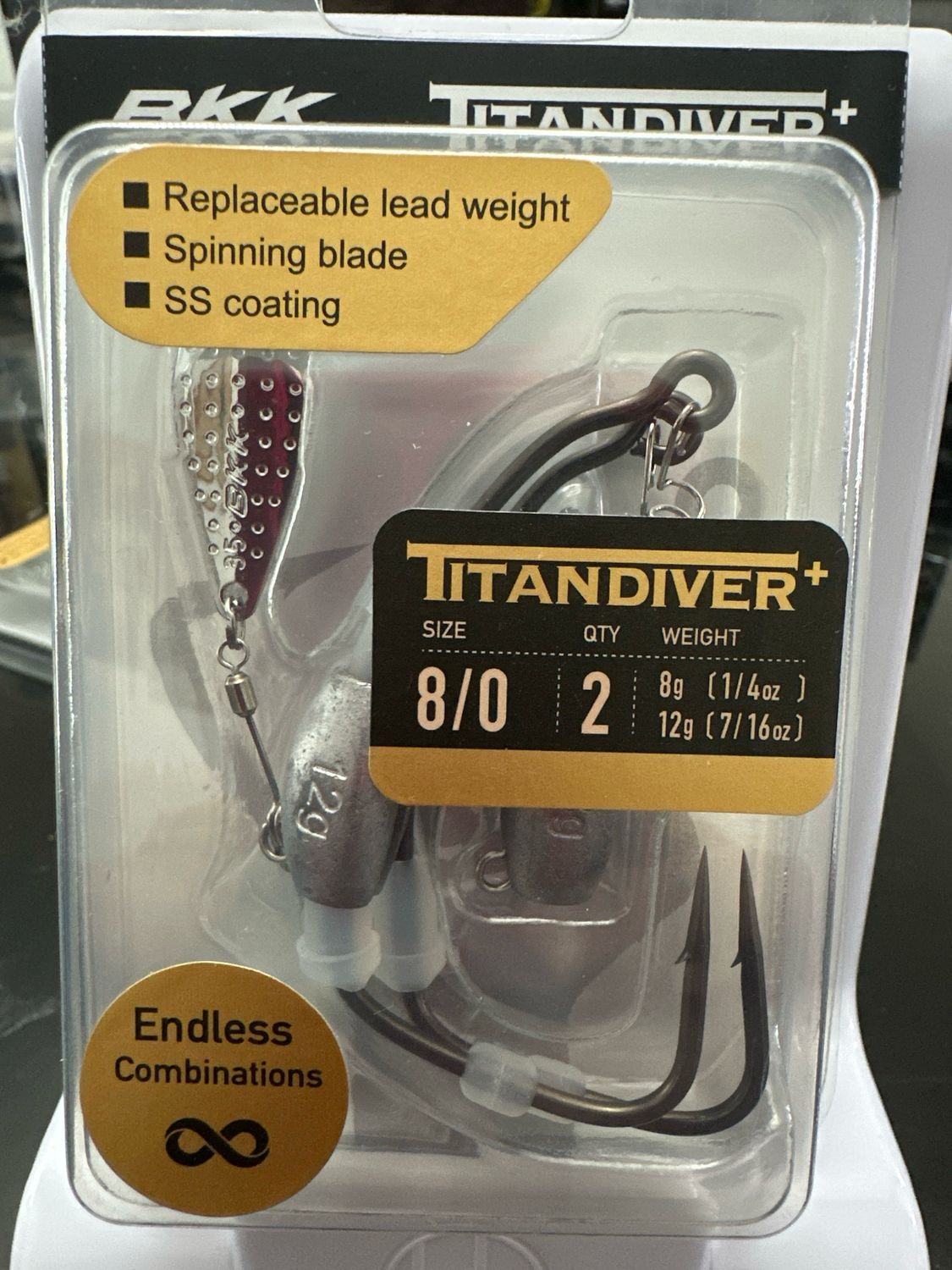 Bkk Titan Diver+ 8/0 Two Weights (1/4oz and 7/16oz), Weighted Swimbait Hooks With Screw Locks &amp; Underspins. New In Packages