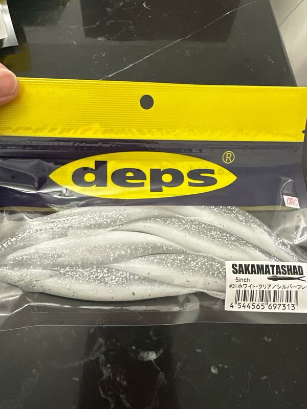 Deps Sakamata Shad 5” White Pearl Silver Glitter. 6 Baits Per Pack. Fresh And NIP