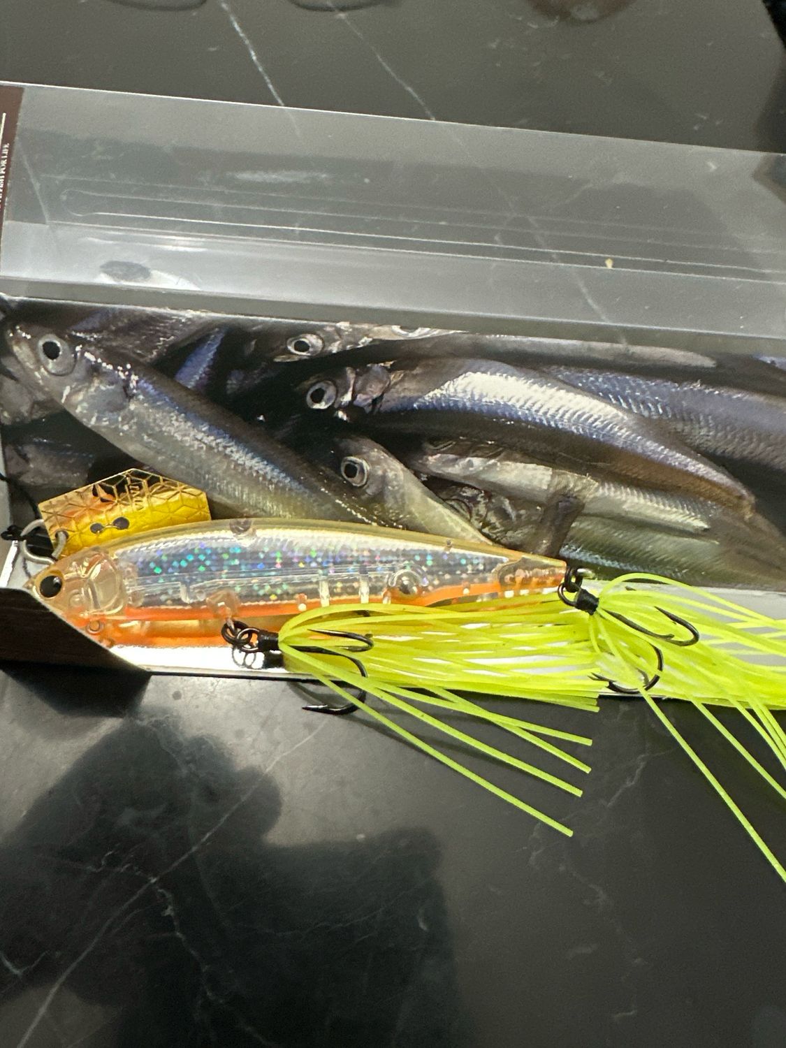 Imakatsu Alive Chatter 90 Dead Slow Sinking (DSS)  #83 Imakatsu Lemon Dazzler. GREAT Discontinued Bait, VERY Hard To Find. Exact Bait In Pics. JDM Chatterbait With Hard Minnow Attached. NIB