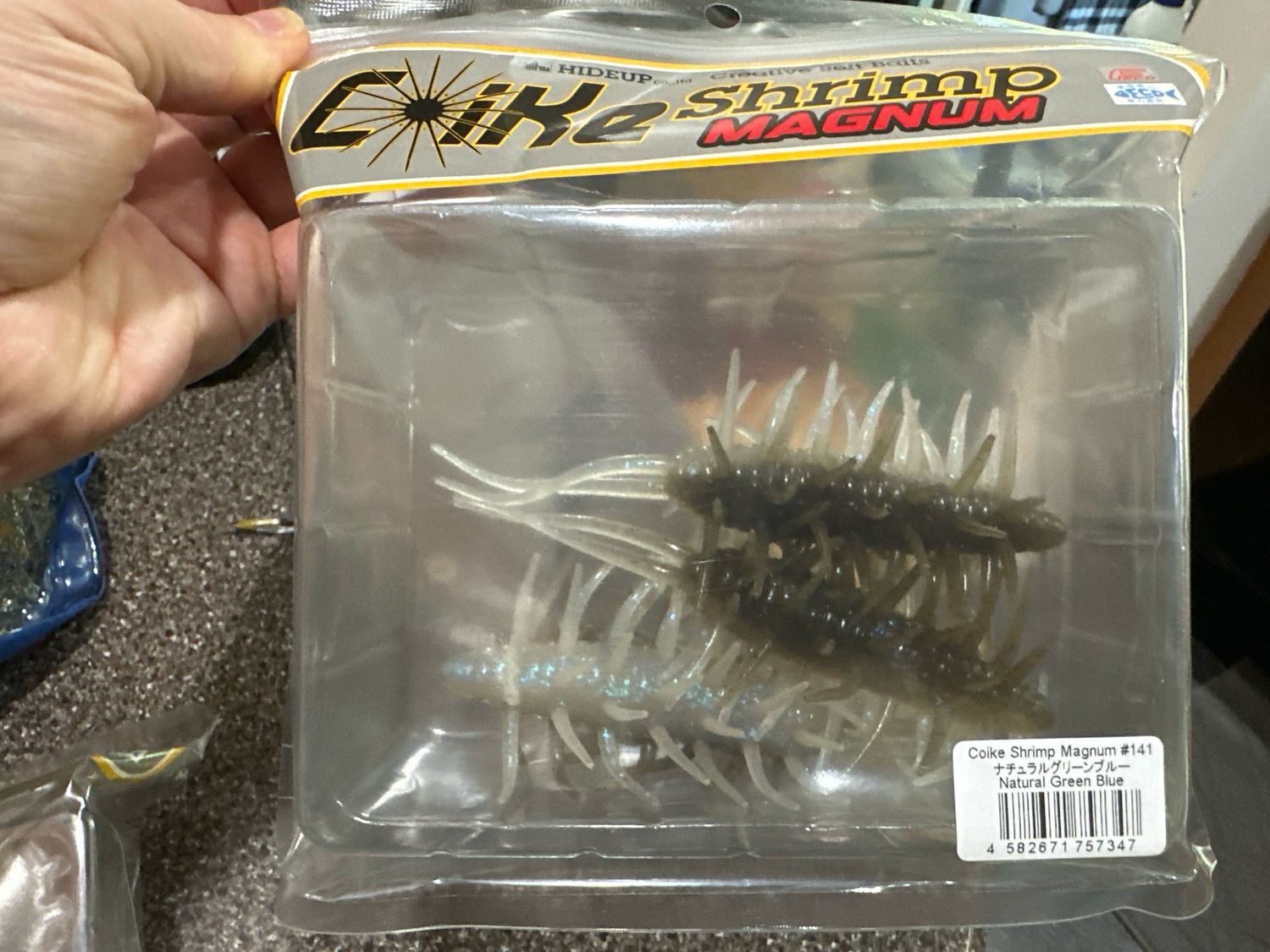 Coike Shrimp Magnum #141 Natural Green Blue. Coike Big Soft Creature Baits. Color Is 2 Sided. New In Packages.