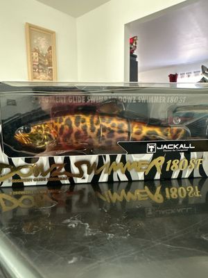 Jackall Dowz Swimmer 180SF 2021 Special Edition Blazing Leopard (Amazing Color). 3 Segment JDM Glide Swimbait 2oz Class, 180mm Spare Tail Included. New In Package.