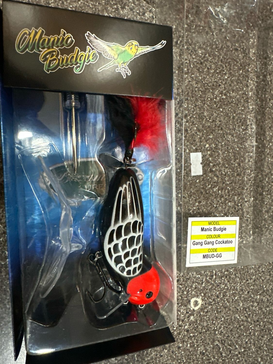 Barambah Lures Manic Budgie Gang Gang Cockatoo. Gorgeous And SUPER RARE! 2 Distinct Lips. Can Be Used As Wake Or Topwater Crawler. NIP