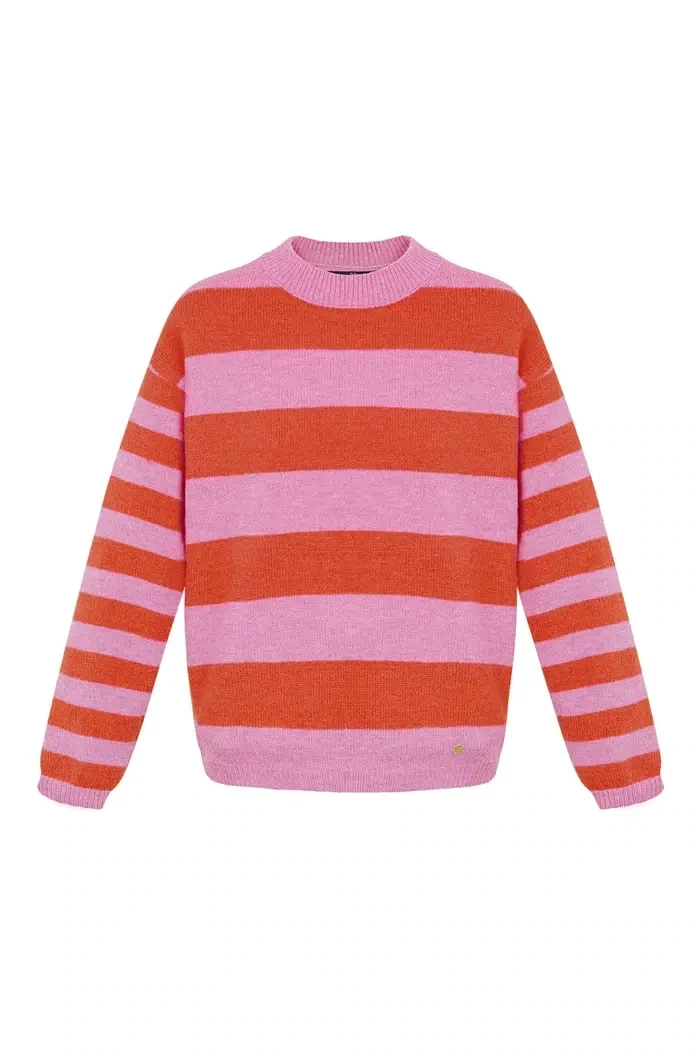 Gebreide gestreepte sweater - roze rood