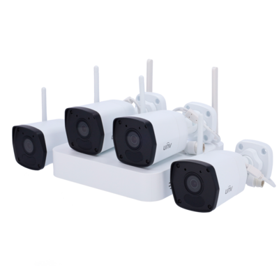 UV-KIT114-B42W Kit de Videovigilancia WIFI PRECONFIGURADO 
Conexión ethernet y WiFi
NVR 4 canales IP
4 Cámaras bullet IP67
Plug & Play | Wifi Cascade
Interfaz WEB, CMS, Smartphone y NVR