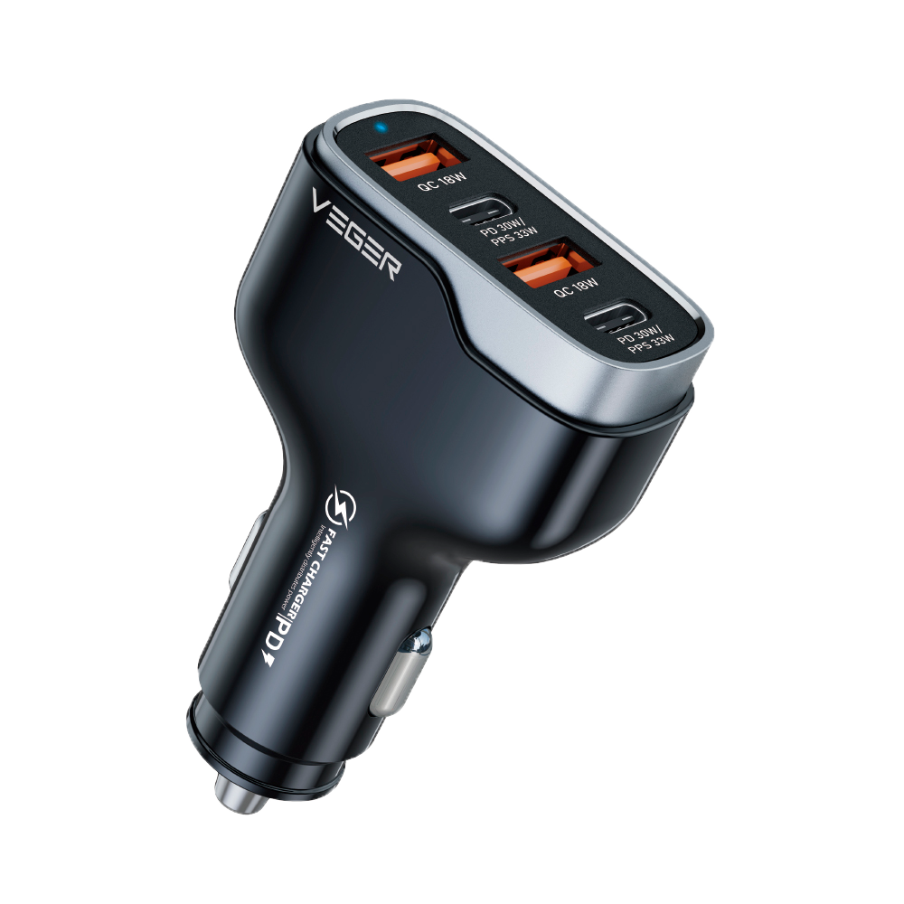 VG-CC53-2A2C Cargador Mechero coche
VEGER
Mechero coche
Potencia 66W
Carga rápida 30W
Salidas 2 USB-C, 2 USB-A
Color negro