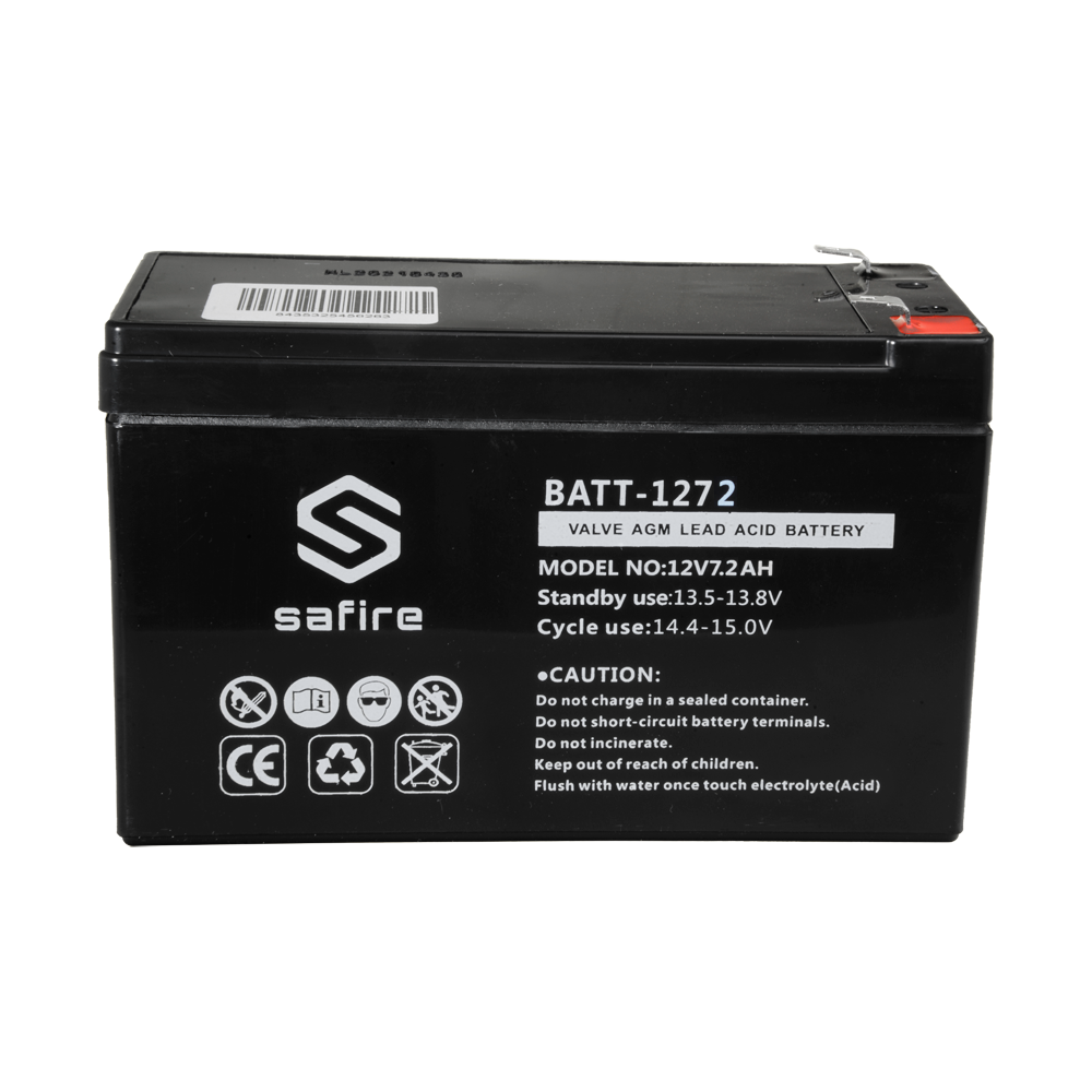 BATT-1272
Batería recargable
Tecnología plomo ácido AGM
Voltaje 12 V
Capacidad 7.2 Ah
94 x 151 x 65 mm / 2220 g
Para respaldo o uso directo