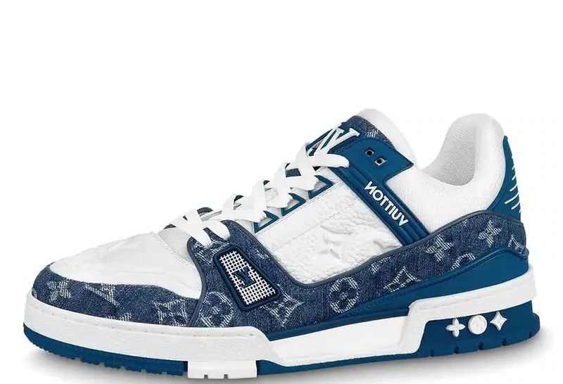 Luxury Louis Vuitton LV Trainer Monogram Denim White Blue