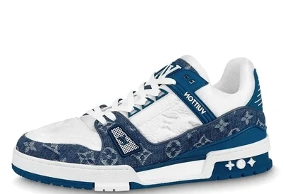 Luxury Louis Vuitton LV Trainer Monogram Denim White Blue